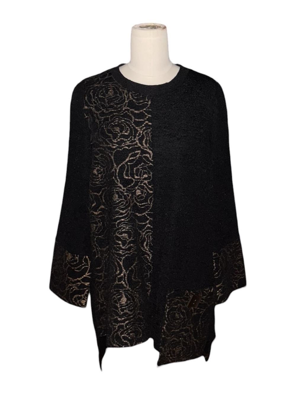 IC By Connie K Black Floral Panel Women's Sweater - Picture 2 of 6